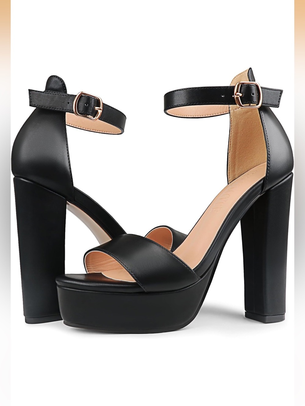 Black Platform Ankle Strap High Heels